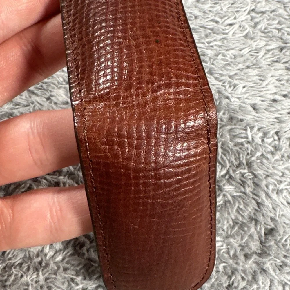 Fossil Genuine Leather Magnetic Money Clip Brown Pebbled Authentic EDC